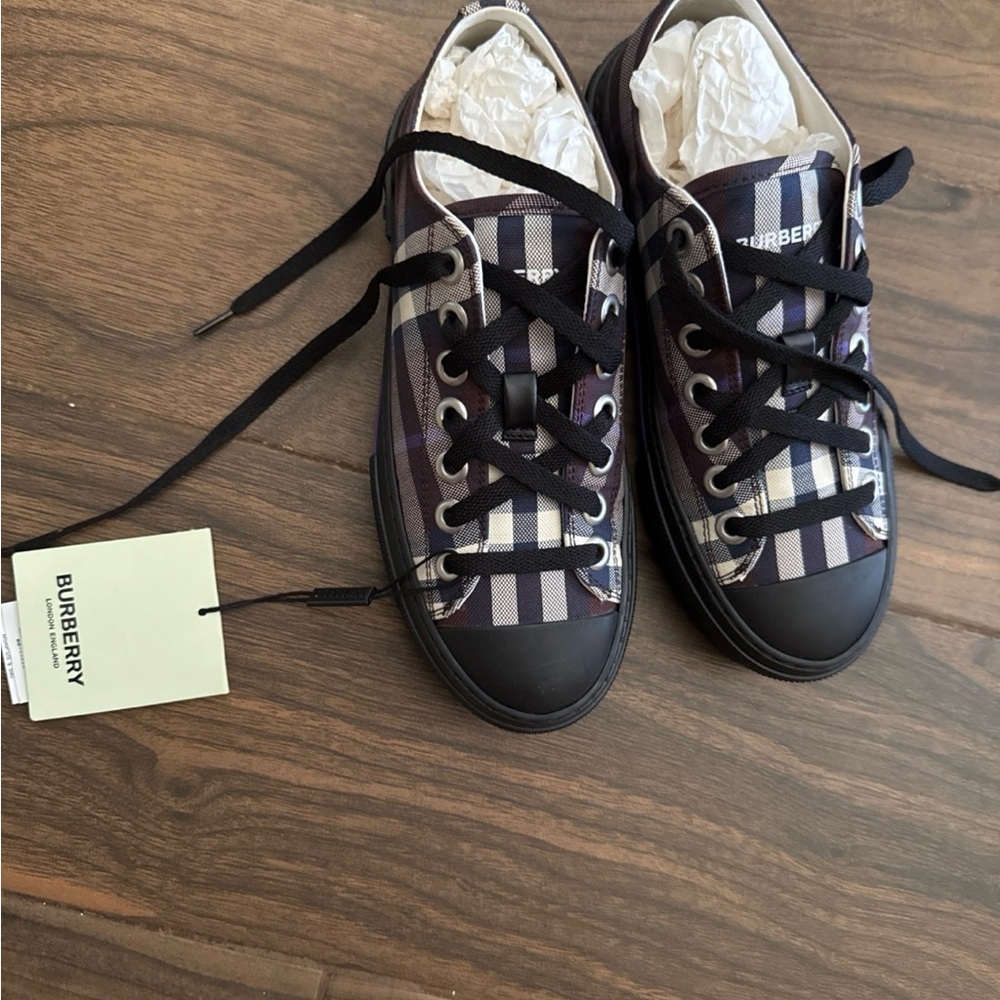 Burberry Checkered Canvas Sneakers with Black Accents